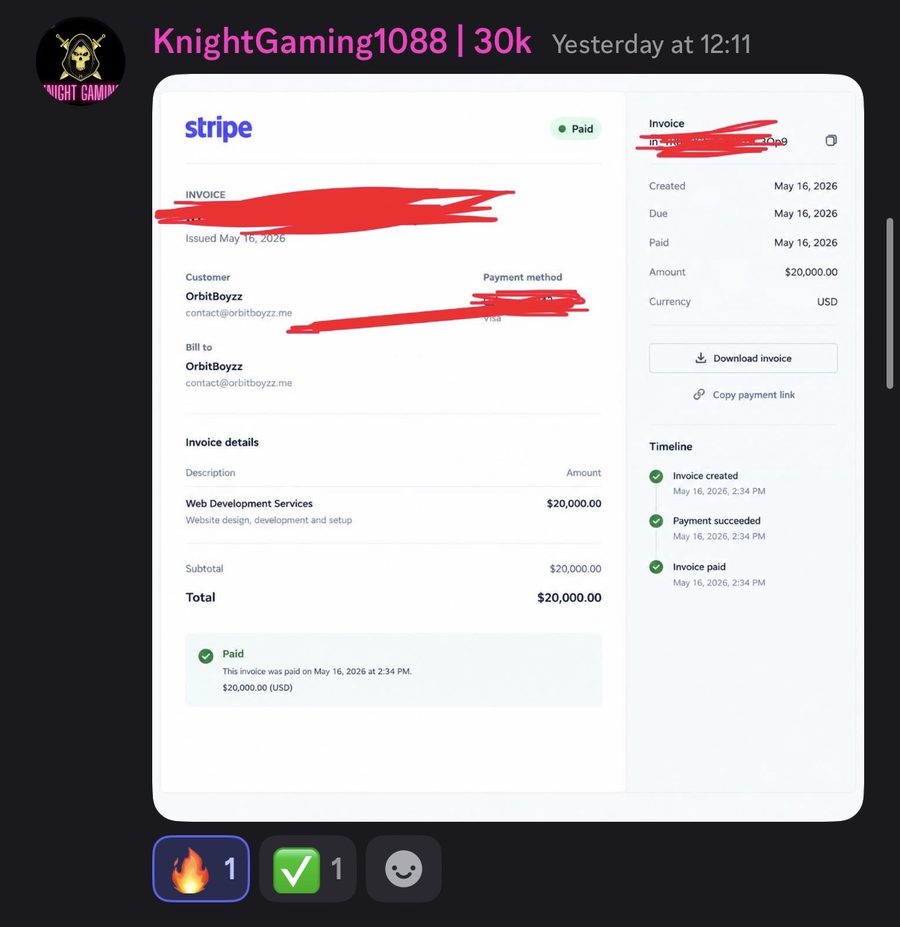 Member result: $20,000 invoice paid